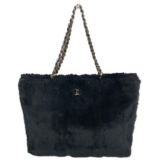 Chanel Black Fur Shoulder Bag Tote Bag (Pre-Owned)