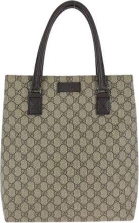 Gucci Pre-owned GG Supreme Canvas Leather 2way Tote Shoulder Bag - Dames - Vintage Shopper - Bruin - ONE Size - Leer - Vintage