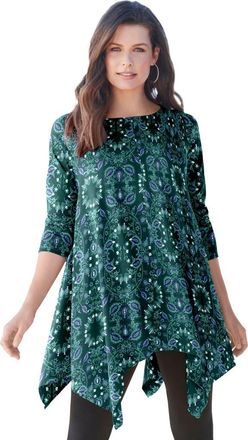 Roaman's Plus Size Ultimate Handkerchief Hem Tunic in Emerald Kaleidoscope at Nordstrom, Size Medium