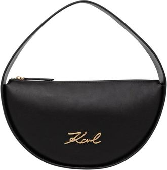 Karl Lagerfeld Crescent Bag - Dames - Handtassen - Zwart - ONE Size - Leer - Tassen