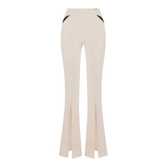 Elisabetta Franchi Wide Trousers, female, White, Size: XL Lightweight Crepe Trousers