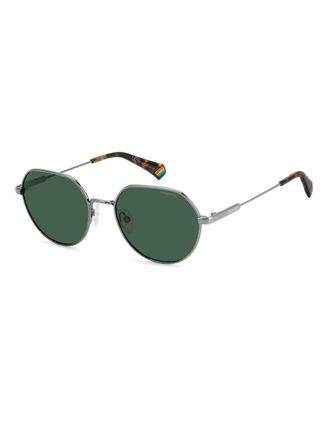 Polaroid Sunglasses Occhiali da sole rotondi argento con lenti polarizzate verdi