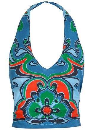 Etro Floral-print Halterneck Silk top - Blue - 42 (UK10 / S)