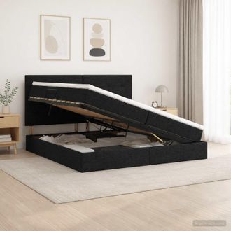 vidaXL Vidaxl Letto Con Contenitore Led E Materasso Nero 200 X 200 Cm Tessuto