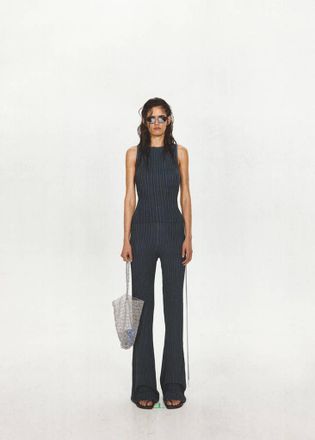 Mango Pantaloni flare coste dettaglio fiocco blu scuro - Donna - XL - MANGO