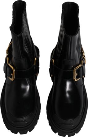Dolce & Gabbana Mens Black Leather Slip On Stretch Trekking Boots Shoes