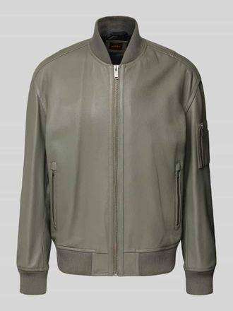 Boss Orange by Hugo Boss BOSS Orange Regular Fit Lederjacke im College-Stil Modell JAKRI in Oliv, Gr&ouml;&szlig;e 48