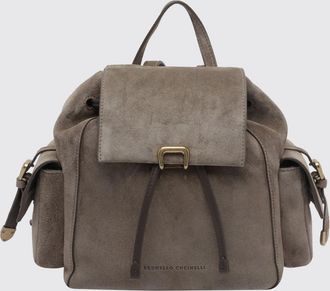 Brunello Cucinelli Small Suede Backpack with Drawstring Closure and Monili