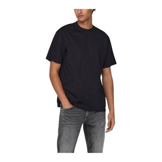 Only & Sons Katoenen T-shirt met Ronde Hals en Korte Mouwen - Heren - T-shirts - Zwart - S - Katoen - Tops