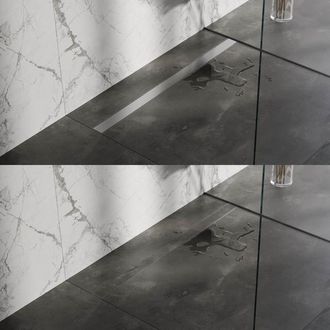 Marcel Breuer Douchegoot - 120x7x6.7cm - ondiepe vloerflens - zijuitloop - tegelinlegrooster omkeerbaar - RVS