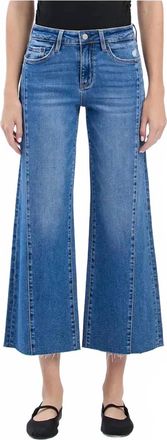 Flying Monkey High Rise Raw Hem Twist Wide Jeans In Medium Wash