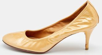 Lanvin Beige Patent Leather Scrunch Pumps