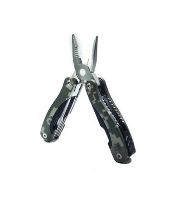 Trade Shop Trade Shop - Alicate Multiusos 12en1 Corta Cables Universal Sierra Para Metales Abrebotellas Destornillador Lima 3-6-8mm Camuflaje