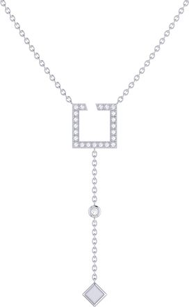 LuvMyJewelry Street Light Square Sterling Silver Diamond Lariat Necklace
