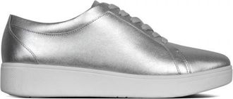 FitFlop Fitflop Womens RALLY Ladies Leather Trainers Silver - Size UK 5