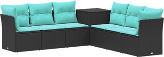 vidaXL Juego De Sof&aacute; 7 Uds. Negro Y Azul Rat&aacute;n Sint&eacute;tico Y Acero Vidaxl
