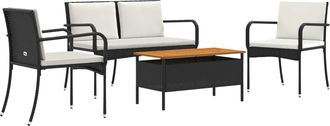 vidaXL Conjunto De Jard&iacute;n Negro Rat&aacute;n Sint&eacute;tico Vidaxl