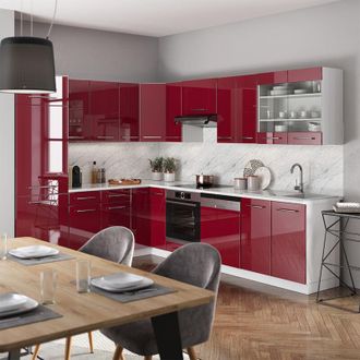 Vicco Cocina Esquinera Fame-line, Burdeos Brillo Intenso/blanco, 227 X 287 Cm, Et Antracita