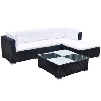 Berkfield Home 5 Piece Garden Lounge Set with Cushions Poly Rattan Black