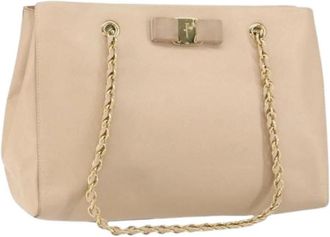 Ferragamo Pre-owned Leren Schoudertas - Dames - Vintage Shopper - Beige - ONE Size - Leer - Vintage