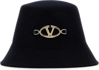 Valentino Garavani VLogo Plaque Bucket Hat - Dames - Hoeden - Blauw - 57 CM - Wol - Accessoires