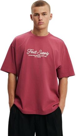 Cotton On Box Fit Text T-Shirt in Raspberry First Supply at Nordstrom, Size X-Large