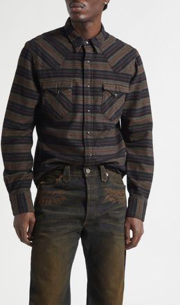 Ralph Lauren Slim Fit Plaid Twill Western Shirt in Dark Navy Multi at Nordstrom, Size X-Large