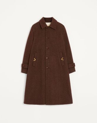 Valentino Cappotto Monopetto Valentino In Drap Di Lana Melange Con Vgold Su Tasche Laterali Uomo BORDEAUX 46