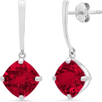 MAX + STONE 14k White or Yellow Gold 8mm Solitaire Cushion Cut Gemstone Drop Dangle Earrings