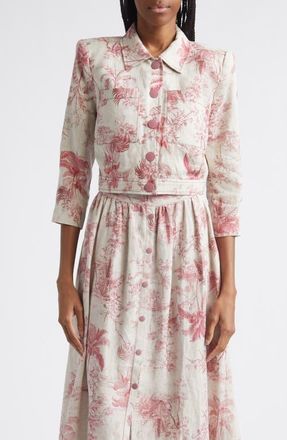 L'agence Eda Jungle Toile Linen Jacket in Tan Mlti Textured Jungle Toile at Nordstrom, Size X-Small