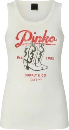 Pinko Budrio Tank Top - Dames - Tops zonder mouwen - Wit - S - Katoen - Tops