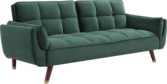 Vente-Unique Sof&aacute; cama de 3 plazas de terciopelo verde GULCAN