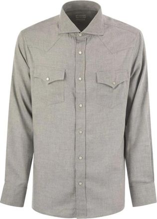Brunello Cucinelli Western Shirt - Heren - Casual Overhemden - Grijs - L - Overhemden