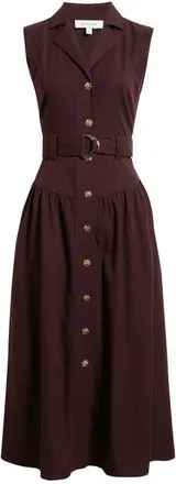 ZOE AND CLAIRE Notched Collar Sleeveless Midi Dress in Burgundy at Nordstrom, Size X-Large