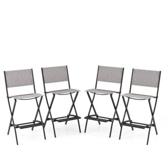Costway Costway Outdoor Bar Chair Set of 4 Folding Bar Height Stool w/Footrest in Grey