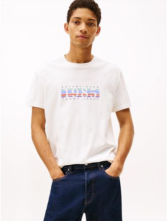 Tommy Hilfiger Mens Tommy Jeans 1985 Stripe Graphic T-Shirt - White - XXL