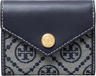 Tory Burch Small T Monogram Jacquard & Leather Trifold Envelope Wallet in Tory Navy at Nordstrom