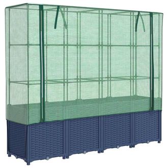 Berkfield Home Raised Bed with Greenhouse Cover Rattan Look 160x40x153 cm in Blue | Size: 160 x 40 x 153 cm