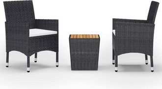 vidaXL Mesa Y Sillas Jard&iacute;n 3 Pzas Rat&aacute;n Sint&eacute;tico Madera Acacia Negro Vidaxl