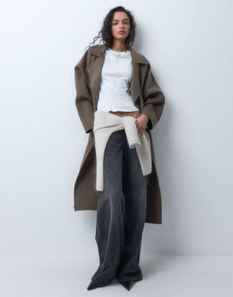 Arket trench in misto lana con cintura, marrone scuro