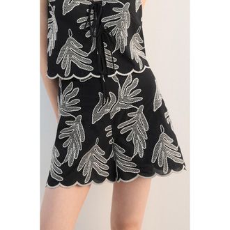 Mango Embroidered Cotton Shorts in Black at Nordstrom, Size Medium