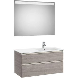 Roca Roca - Pack Mueble Base De 2 Cajones + Lavabo Derecha + Espejo Led The Gap Color: Roble City Texturizado