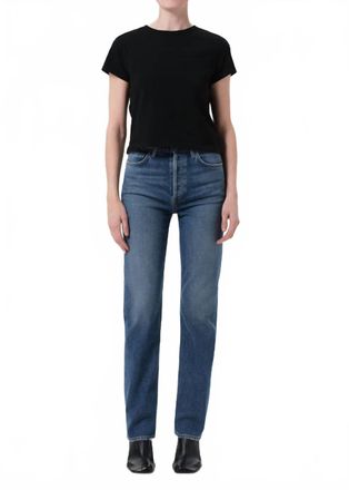 A Gold E 90s Pinch Waist High Rise Straight Long Jeans In Overcast