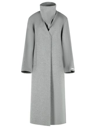 Sportmax Assenso Long Coat In Pure Grey Wool