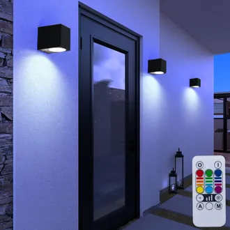 ETC Shop Set Di 3 Lampade Da Esterno A Led Rgb Dimmerabili Alu Down Spots Nero Telecomando Per Facciate Applique