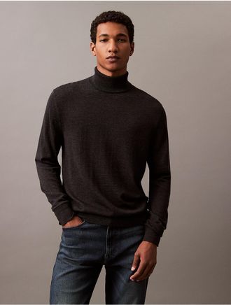 Calvin Klein Mens Extra Fine Merino Blend Turtleneck Sweater - Grey - XS