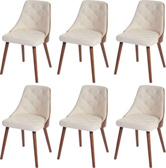 Hhg Hhg - Nunca Usado] Juego De 6 Sillas De Comedor 418, Silla De Visita Silla De Cocina, Madera Curvada Nogal, Piel Artificial Crema