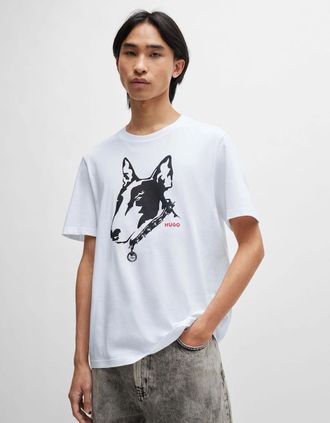 HUGO BOSS Mens Dog Artwork T-Shirt - White - Size: 42