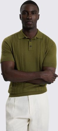 Moss Olive Pointelle Polo Shirt