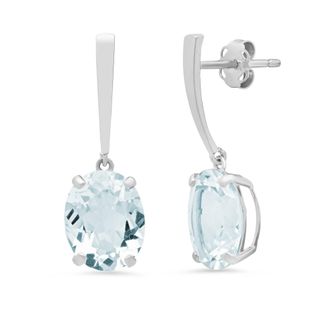 MAX + STONE 14k White Gold Solitaire Oval-Cut Gemstone Drop Earrings (10x8mm)